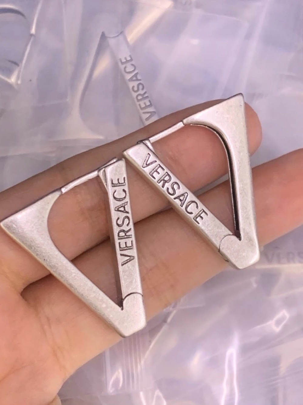 Designer inspired Silver Double Triangle Logo Buckle